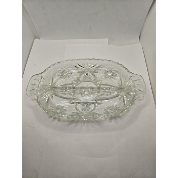 Vintage Anchor Hocking Clear Glass Oval Divided Pickle / Olive Dish - Picture 1 of 7